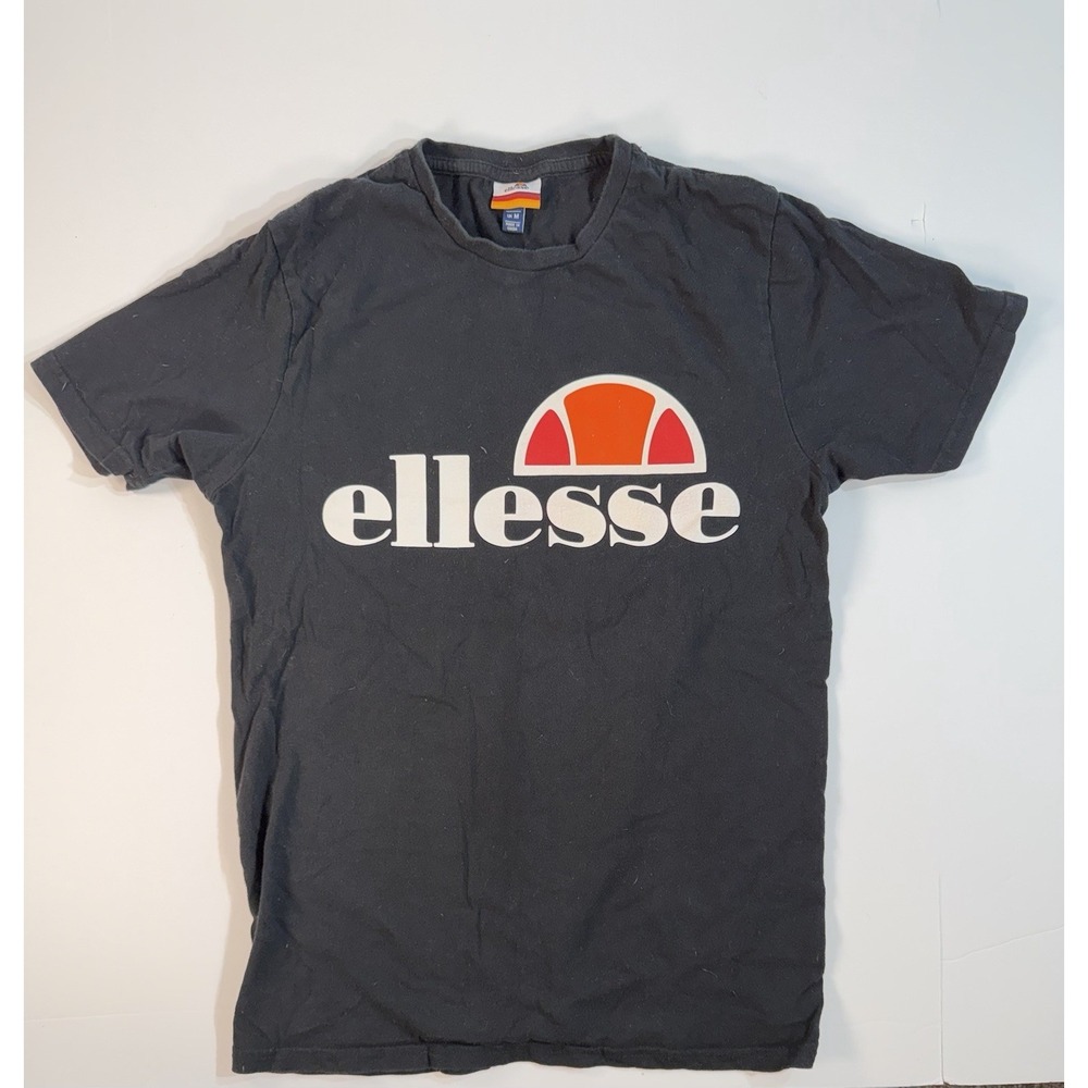 Ellesse Logo Tee Mens Medium Black Spellout Graphic Streetwear Shirt